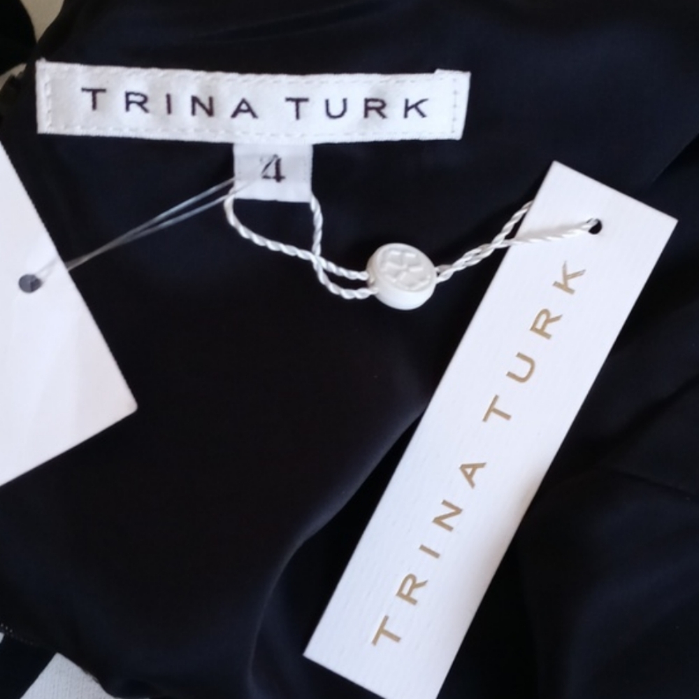 Trina Turk Women's Off White & Black Zebra Stripe Lined 3/4 Sleeve Dress 4 - Picture 7 of 16